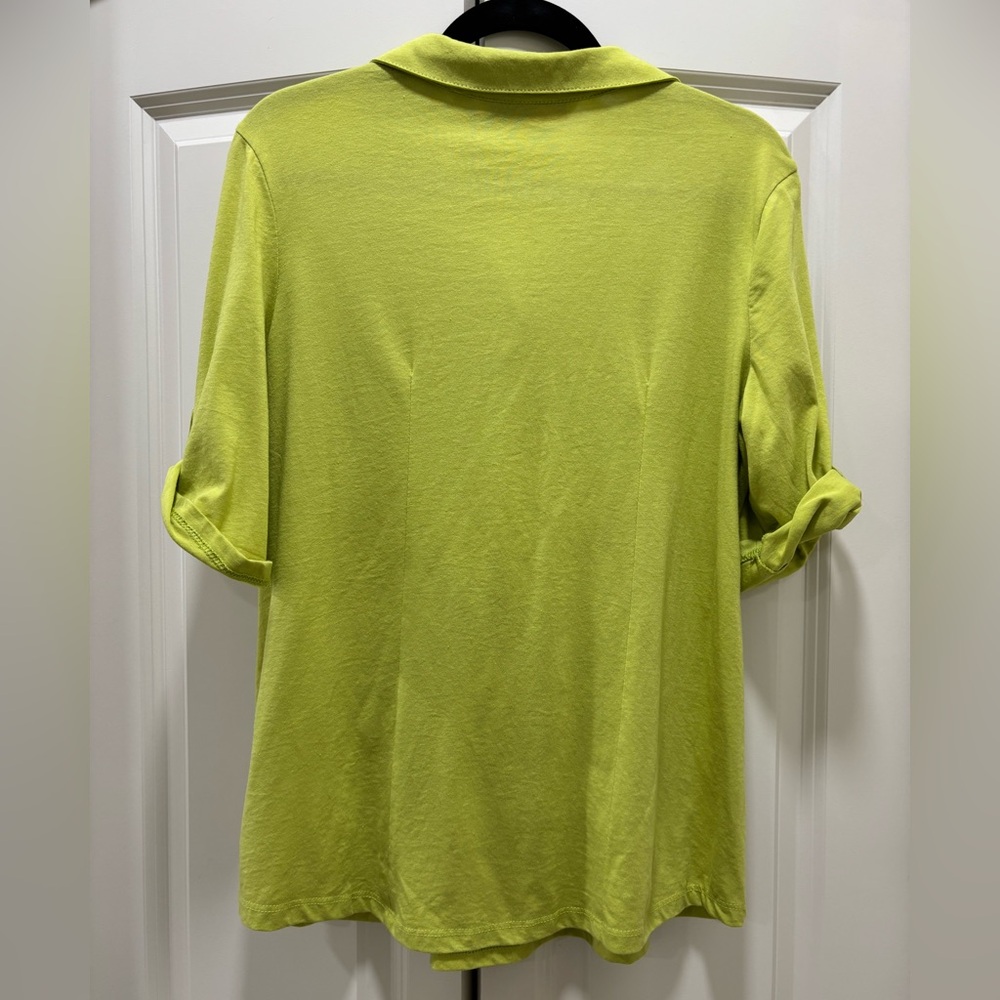 Emily Daniels Chartreuse 3/4 Sleeve 1/2 Button-Up W/Pocket Top Size M - Picture 2 of 8